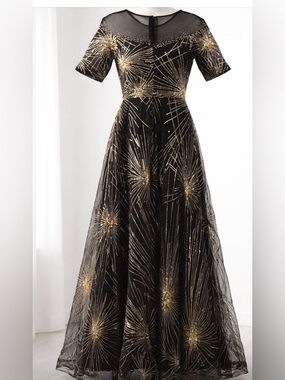 Women's Formal Black Dress with Gold Sparkle Detailing. Semi-Custom. NWOT.